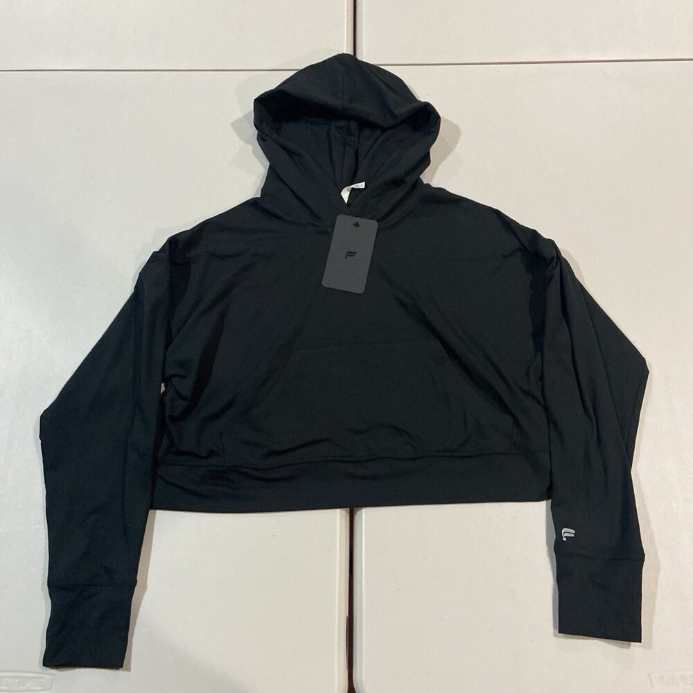 NEW Fabletics Cloud Jersey Lightweight Cropped Hoodie Heather Black Women’s S